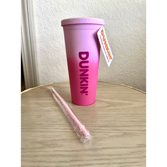 🆕 DUNKIN’ DONUTS 24oz Rainbow Acrylic Tumbler w/ Straw - Picture 3 of 3